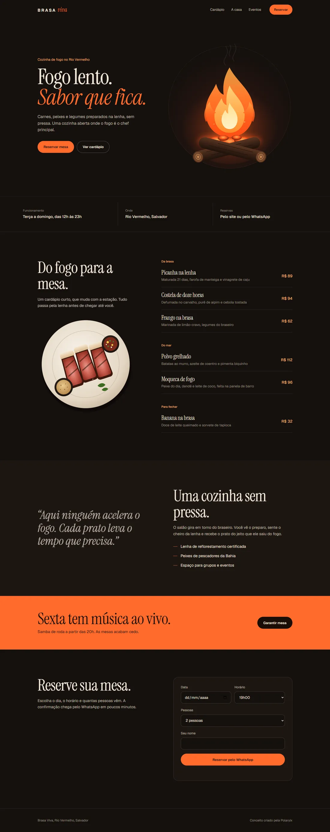 Página completa do projeto conceitual Brasa Viva
