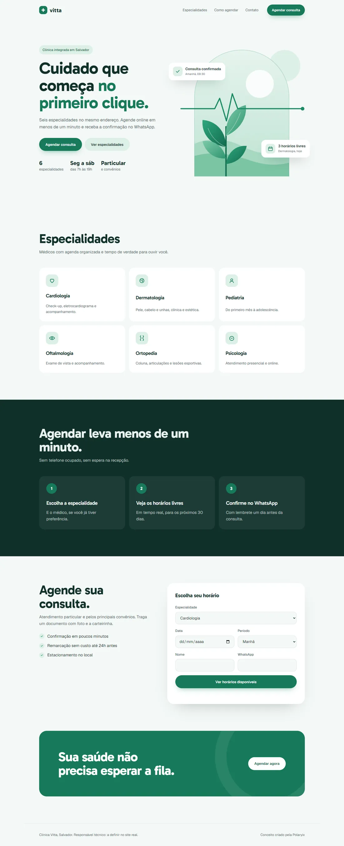 Página completa do projeto conceitual Clínica Vitta