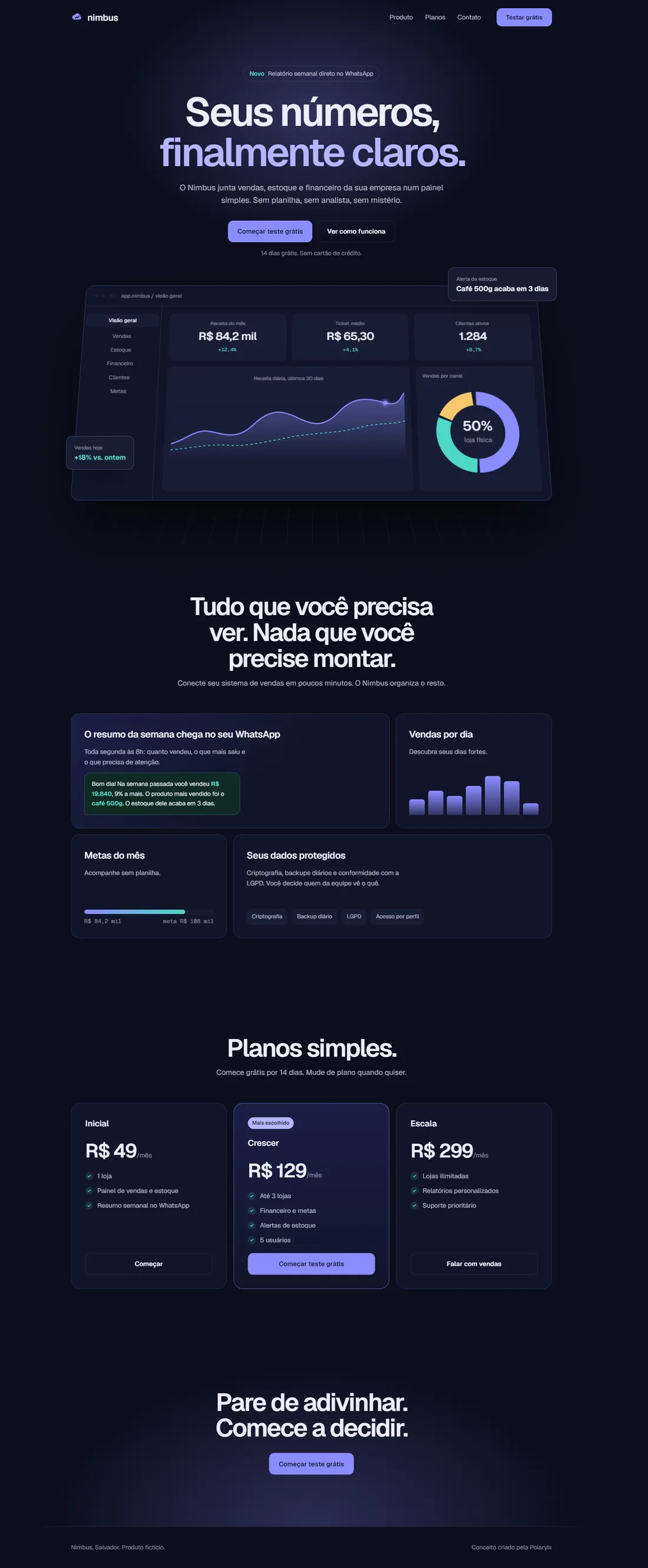 Página completa do projeto conceitual Nimbus